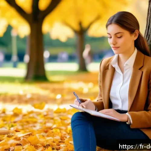 Home 30 디지털 환경에서의 정신 건강 관리법 - A serene scene of a young French professional sitting outdoors in a lush Parisian park during autumn...